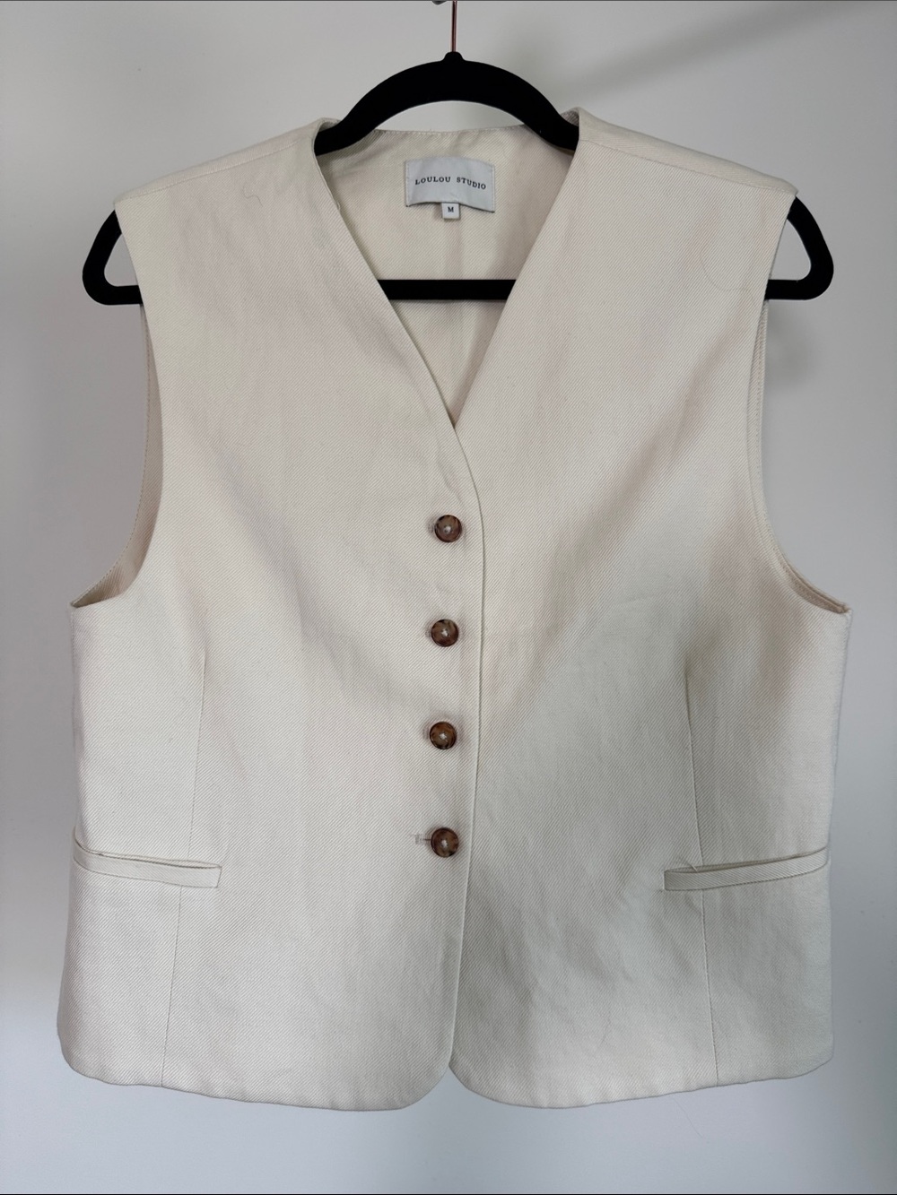 Loulou Studio Cream Sleeveless Button Vest